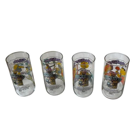 VTG 1991 The Flintstones Hardees Glasses + 2 Original Bags 30 Years Complete Set - Picture 5 of 5